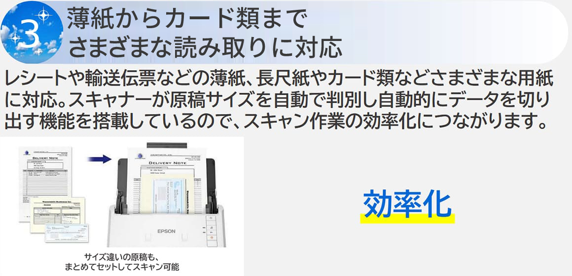 薄紙からカード類までさまざまな読み取りに対応