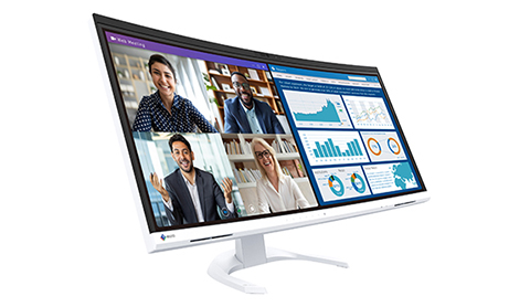 Webカメラとマイクを内蔵した34.1型ウルトラワイド曲面モニター