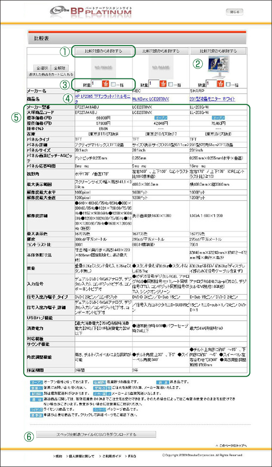 比較表画面