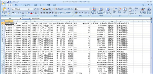 検索結果一覧csvファイル