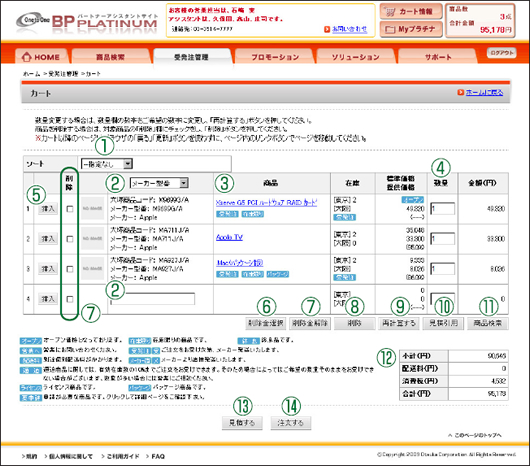 カート内の商品一覧画面